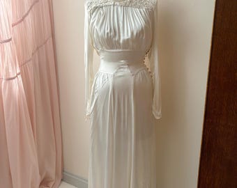 Ethereal 1940s ivory satin wedding dress XS PETITE