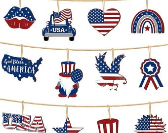 Patriotic Ornaments, 4th of July, God Bless America, American Flag Sign, Wreath Sign