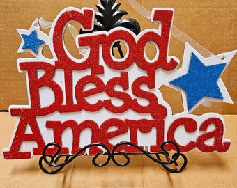 Patriotic Signs, 4th of July, God Bless America, American Flag Sign, Wreath Sign