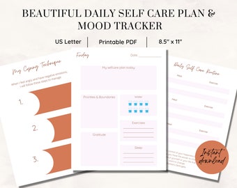 Self Care Planner ~ Daily Selfcare Tracker ~ Self Care Journal ~ Self Care Checklist ~ Initiative Tracker ~ Digital Download ~ PDF