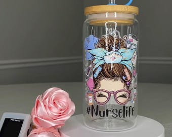 Nurse Life Glass Tumbler with Straw