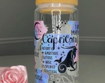 Capricorn Zodiac Glass Tumbler with Straw