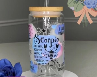 Scorpio Zodiac Glass Tumbler with Straw