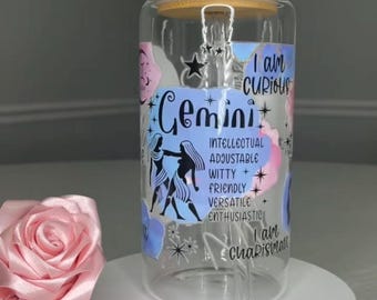 Gemini Zodiac Glass Tumbler with Straw
