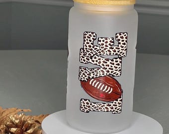 Football Momma Glass Can with Lid & Straw