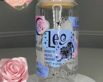 Leo Zodiac Glass Tumbler with Straw