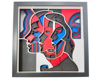 3D wall art, laser cut, wood carving, geometric, contemporary art, original artwork