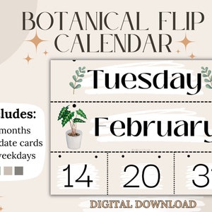 Boho Plant Flip Calendar | Printable Yearly Calendar | Classroom Calendar | Botanical Classroom Decor | Daily Flip Calendar | Perfect Gifts