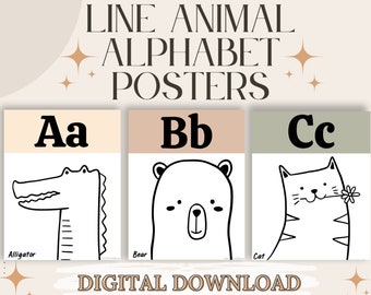 Line Animal Alphabet | Alphabet Posters | Downloadable Alphabet Posters | Minimal Alphabet Posters | Digital Download | Instant Access