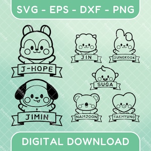 BTS BT21 Kpop Vector Files / svg, eps, dxf, png / Para cricut, camisetas, calcomanías, bolsos de mano, decoración de palo ligero, pegatinas, corte por láser