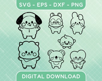 BTS BT21 Kpop Vector Files / svg, eps, dxf, png / Para cricut, camisetas, calcomanías, bolsos de mano, decoración de palo ligero, pegatinas, corte por láser