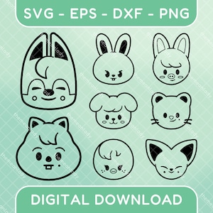 Streunende Kinder SKZOO Kpop Vektordateien | svg, eps, dxf, png | Für Cricut, T-Shirts, Abziehbilder, Tragetaschen, Leuchtstab-Deko, Aufkleber, Laserschneiden