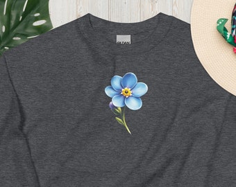 Suéter de flores Forget-Me-Not de acuarela: diseño floral artístico, regalo único pintado a mano, sudaderas ecológicas