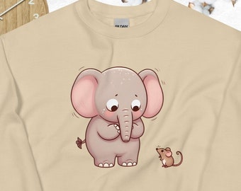Charming Elephant & Mouse Friendship Sweater - Cozy Illustrated Animal Pullover for All Ages