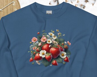 Cottagecore Strawberry Floral Sweatshirt - Trendy, Comfy, Custom Sweater