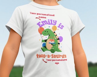 Custom Dinosaur Birthday T-Shirt for Toddlers - Personalized Name and Age, Comfy, Adorable, Perfect for Boys & Girls Aged 2-5