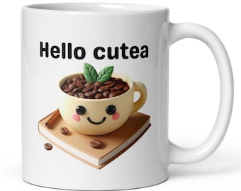Taza Hello Cutea, taza de té sonriente, regalo para los amantes del té, diseño de emoji alegre, mejor elección, taza sonriente encantadora, mejores tazas y tazas de Etsy