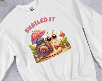 Unique ‘Snailed It’ Sweater - Chic Custom Apparel, Trendy Snail-Design Sweatshirt, Handmade Cozy Fashion | Gift For Him/Her