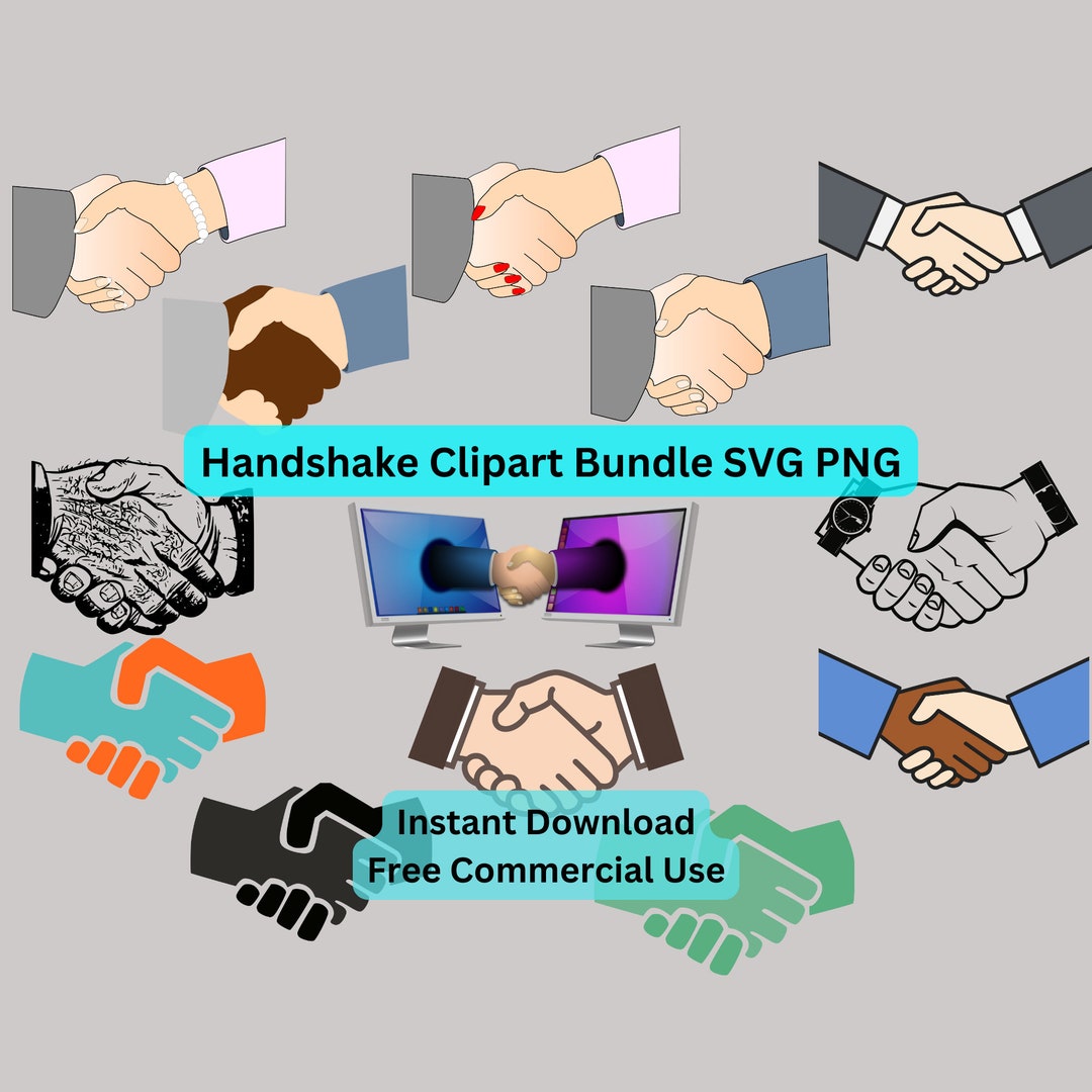 Handshake Clipart Bundle, SVG PNG, Transparent, Free Commercial Use ...