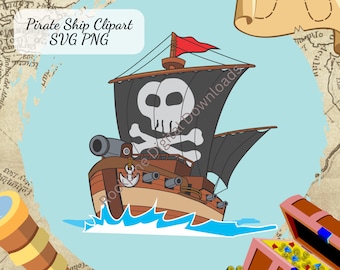 Pirate ship clipart svg, PNG, SVG, Cartoon, Clip art, Ships, Pirates, Transparent, Commercial use, Bonus, Free commercial clipart PNG, logos