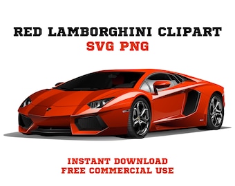 Red Lamborghini SVG Clipart | Luxury Sports Car PNG for Cricut & Commercial Use | High-Quality Transparent Vector Image