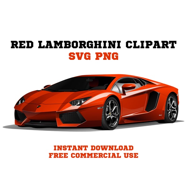 Red Lamborghini SVG Clipart | Luxury Sports Car PNG for Cricut & Commercial Use | High-Quality Transparent Vector Image