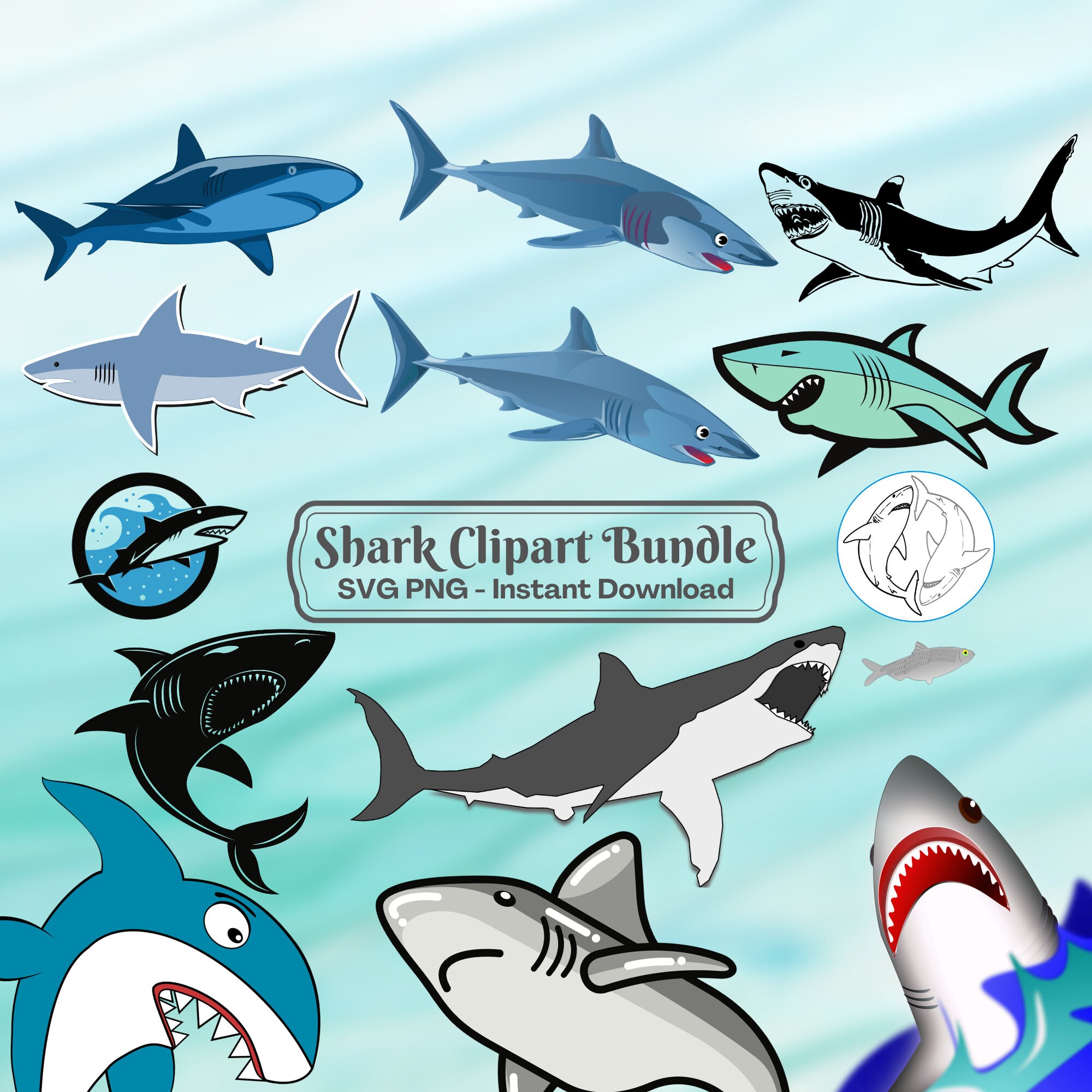 Shark Svg Clipart Bundle SVG PNG Transparent Free - Etsy