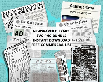 Newspaper Clipart SVG PNG Bundle, Commercial Use (Digital Download)