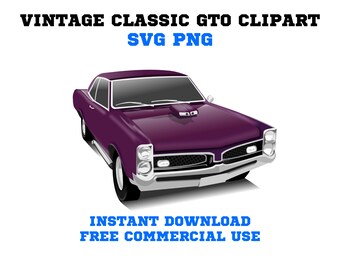 Vintage GTO car svg png, Clipart, Classic cars, Hot rod, Muscle car, Transparent, Free commercial use, Cricut printable svg, Illustration