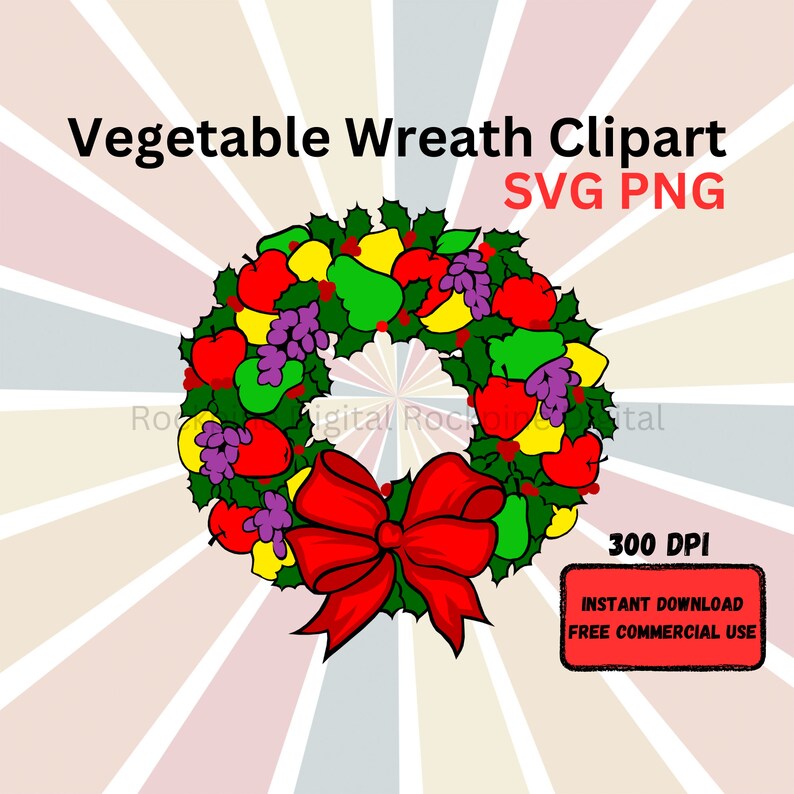 Vegetable Wreath Clipart Clip Art Svg Png Colorful Door Etsy