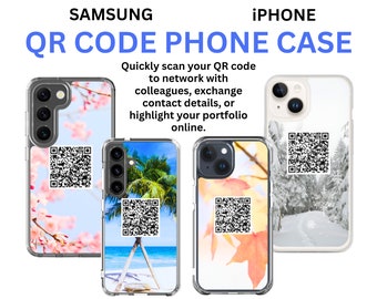 Élégante coque de téléphone transparente saisonnière avec code QR - Protection personnalisable et tendance pour iPhone et Samsung