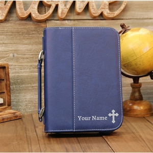 Funda de Biblia de cuero personalizada, grabada a láser, con monograma, ideal para bautizos, primera comunión y religiosos.