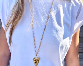 Collier long / sautoir pendentif coeur acier inoxydable