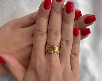 Bague fleur acier inoxydable