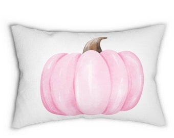 Pink Pumpkin Lumbar Pillow, Modern Fall Throw Pillow, Minimalist Thanksgiving Pillow, PILLOW + COVER