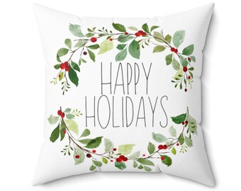 Holiday Pillow Cover, Floral Pillow Cover, Happy Holidays, Modern Christmas Pillow, Minimalist Pillow, Holiday Pillow Sham, MULTIPLE SIZES