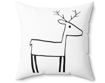 Modern Black White Christmas Reindeer Pillow Cover, Minimalist Xmas Pillows, Winter Throw Pillow Sham, Cabin Pillow, MULTIPLE SIZES