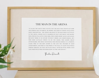 The Man In The Arena Poster, Theodore Roosevelt, Inspirational Poster, Unframed, MULTIPLE SIZES