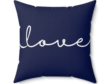 Blue Love Pillow, Word Pillow, Blue Throw Pillow, Valentine's Day Decor, Modern Love Toss Pillow, Coastal Pillows, MULTIPLE SIZES