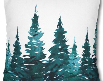 Turquoise Christmas Pillow Cover, Coastal Christmas, Winter Pillow, Watercolor Tree, Holiday Throw Pillow, Multiple Sizes