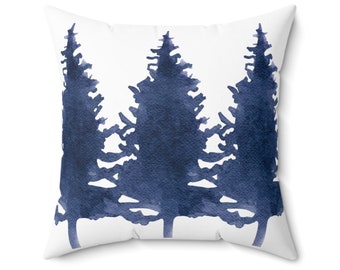 Winter Pillow Cover, Dark Blue Pillow, Minimalist Throw Pillow, Coastal Winter Pillow, Tree Pillow,  Modern Pillow Cover, MULTIPLE SIZES