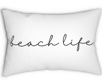 Beach House Pillow, Beach Life, Black and White Pillow, Coastal Throw Pillow, Beach Decor, Modern Beach House Pillow, PILLOW + COVER