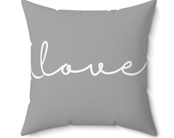 Gray Love Pillow, Word Pillow, Gray Throw Pillow, Valentine's Day Decor, Modern Love Toss Pillow, Coastal Pillows, MULTIPLE SIZES
