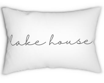 Lake House Pillow, Gray and White, Lake Life Pillow, Vintage, Modern, Lumbar Pillow, Lake House Decorations, Farmhouse, PILLOW + COVER