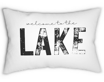 Lake Pillow, Black and White, Lake House Pillow, Vintage, Modern, Lumbar Pillow, Lake House Decorations, Farmhouse, PILLOW + COVER