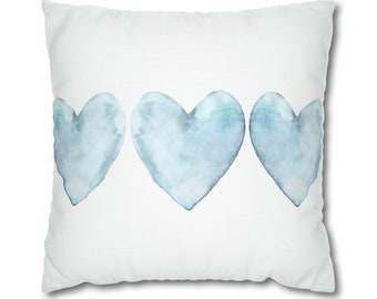 Blue Valentine's Pillow Cover, Coastal Pillow, Heart Pillow, Blue White Valentine's Day Throw Pillow, Valentines Decorations, MULTIPLE SIZES