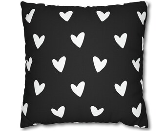 Black Valentine's Day Pillow Cover, Heart Pillow, Black and White Pillow, Heart Pattern, Modern Pillow Cover, MULTIPLE SIZES