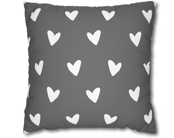 Gray Valentine's Pillow Cover, Heart Pillow, Coastal Throw Pillow, Gray Toss Pillow, Modern Valentine's Decor, MULTIPLE SIZES