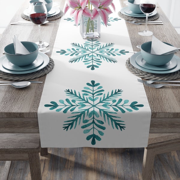 Turquoise Christmas Table Runner, Coastal Runner, Winter Table Runner, Teal Table Runner, Modern Table Runner, 2 Sizes, 2 Fabric Options