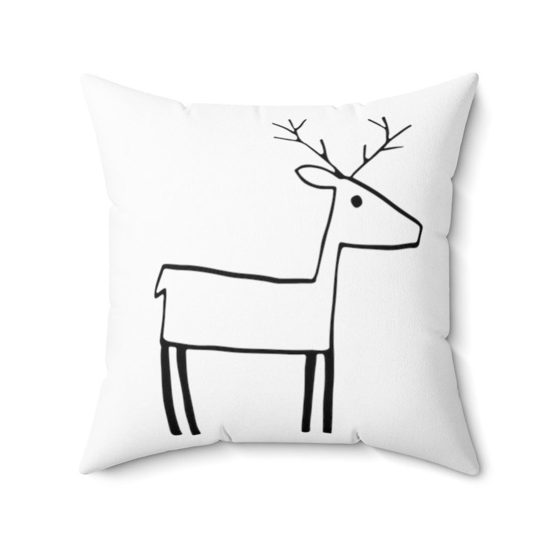 Modern Black White Christmas Reindeer Pillow Cover, Minimalist Xmas